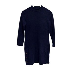 Banana Republic Dark Blue Petite Long Sleeve Mock Neck Dress Button Accent